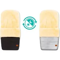 Fillikid Fußsack Bernina Reflect, Lammfell schwarz, Winterfußsack, Außenmaterial aus komplett reflektierendem Stoff