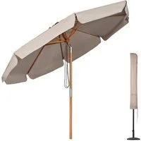 Sekey Sonnenschirm Ø 300 cm Sonnenschirm Holz Gartenschirm Knickbar, Sonnenschutz UPF 50+, LxB: 300,00x300,00 cm, Runder Terrassenschirm mit Volant