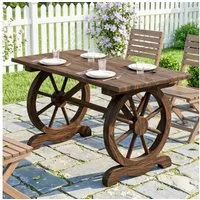 Outsunny Gartentisch Räderform, Witterungsbeständig (Balkontisch, 1-St., Holztisch), Massivholz, Natur, 110 x 60 x 65 cm
