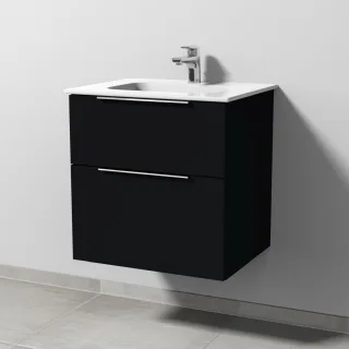 Sanipa 3way Keramik-Set Design Keramik-Waschtisch und Unterbau mit 2 Auszügen, Schwarz-Matt UF47908