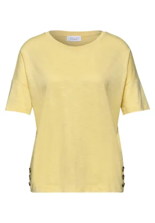 Street One - T-Shirt mit Rundhals und Knöpfen gelb - Gr. - 36