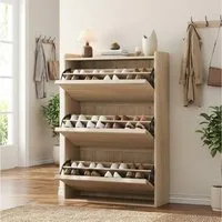 GarveeMore Schuhschrank Schuhregal aus Holz mit Klappschubladen Mit 3 oder 4 Klappen für 18–24 Paar Schuhe