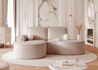 Ecksofa Designersofa Sofa ARLET in Stoff Riviera Beige Ottomane Links