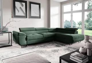 Ecksofa mit Schlaffunktion DECLAN Stoff Poso Grün Ottomane Rechts