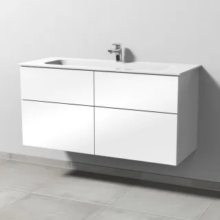 Sanipa 3way Keramik-Set Design Keramik-Waschtisch und Unterbau mit 4 Auszügen, Weiß-Glanz SF48278