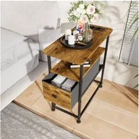 BELUPAI Beistelltisch mit Steckdosenleiste Nachttisch, Sofatisch mit Schubladen,USB&Type-C,2 Ebenen,Braun