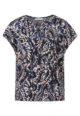 Street One Studio - Gemusterte Bluse mit Raffung blau - Gr. - 34
