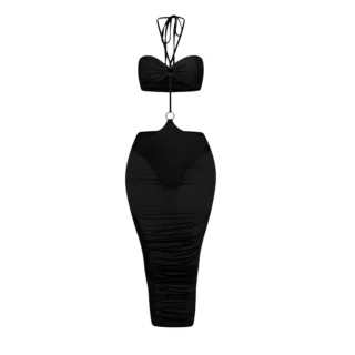Honeyz - Bodycon Kleid für Damen, Neckholder, Netzmaterial (Schwarz)