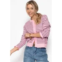 SASSYCLASSY Cardigan Gestreifte Strickjacke mit Volants für Damen Verspielter Cardigan mit Knopfleiste und gerippten Bündchen