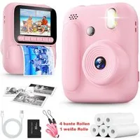 AIBISTAR Kinderkamera 5x Papier 32GB 1080P Rosa Kinderkamera (Standardobjektiv, Standardobjektiv, 1080 MP, 5x opt. Zoom, Netzwerkstandard, inkl. Set, MP3-Player & 4 Puzzlespiele, Über 30 lustige Filter & Rahmen)