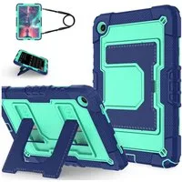 Wigento Tablet-Hülle Für Samsung Galaxy Tab A11 Plus Silikon Hybrid PC Holder Hülle Türkis, Big Holder, Schultergurt, stoßabsorbierend