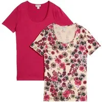 bonprix T-Shirt (Packung, 2-tlg) schmale Passform, Kurzarm, 1x uni und 1x bedruckt