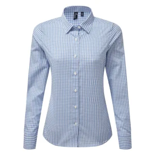 Premier Womens/Ladies Maxton Check Langarmhemd (Hellblau/Weiß)