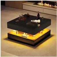 BELUPAI Couchtisch Wohnzimmertisch Hochglanz mit LED-Beleuchtung (offenen Fächern, Hochglanz-Design), Sofatisch mit 2 Schubladen,Beistelltisch,Schwarz