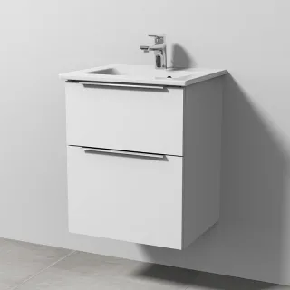 Sanipa 3way Keramik-Set Venticello Keramik-Waschtisch und Unterbau mit 2 Auszügen, Weiß-Soft UM32043