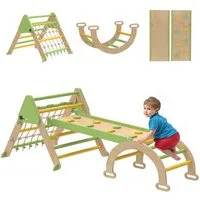 AIYAPLAY Klettergerüst mit doppelseitiger Rutsche, (Kletterdreieck mit Kletterbogen, 1-St., 8-in-1 Montessori Indoor Spielplatz), für Kleinkinder und Kinder 1,5-4 Jahre, Grün