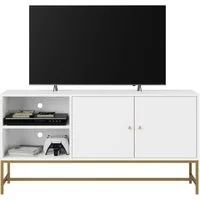 Homfa Lowboard, Fernsehschrank Fernsehtisch Weiß und Gold 120x30x60.3cm