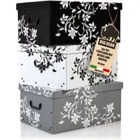 BigDean Aufbewahrungsbox 3 Große Ordnungsboxen mit Deckel aus stabiler Pappe 45 Liter (Set, 3 St., Aufbewahrungsbox), Atmosphärische Aufbewahrung, Funktion mit Charme