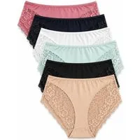 EloModa Taillenslip Damen Slips 6er Pack mit Spitze, elastisch & bequem, 95% Polyamid (6-St) 6er Pack Spitzenslips, hoher Bund, weich & elastisch