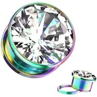 Taffstyle Plug Ohr Tunnel mit großen eingefassten klarem Zirkonia Kristall (Eleganter Ohr Plug Tunnel mit funkelndem Zirkonia Stein in mehreren Farben)