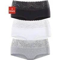 Vivance by Lascana Panty (3er-Pack) aus elastischer Baumwolle mit floraler Spitze