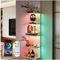 XERSEK Bücherregal Schweberegal Wandregal mit RGB+IC Lauflicht, Wanddisplay Hängeregal, 5-Stufig, 30×18×117cm, App-/Fernbedienung & Einzeln Ansteuerbare LEDs, Wandboard Aufbewahrung & Zeigen von Kopfhörer Modelle Duft Dekoartikel