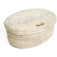 YAADU Brotkorb geflochtener Aufbewahrungskorb mit Deckel, Savannengras, 32x24cm - Handgefertigt in Afrika aus traditioneller Flechtkunst