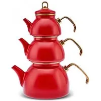 Karaca Teekanne Karaca Retro Emaillierte Teekanne Turkische Teekocher 3 Teilig Rot