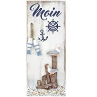 ELLUG Wandbild Maritime Wanddeko „Moin“ mit Möwen, Muscheln und Fischen aus Holz