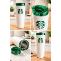 Starbucks Frühstücks-Geschirrset Starbucks Snow Tumbler white green lid insulated 476ml
