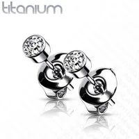 BUNGSA Ohrring-Set Ohrstecker mit klarem Kristall silber aus Titan für Damen (1 Paar (2 Stück), 2-tlg), Ohrschmuck Ohrringe