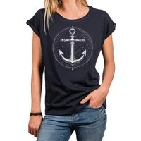 MAKAYA Kurzarmshirt mit Anker Damen Top Ankermotiv Tattoo Print Maritim Elegant (Schwarz, Blau, Grau, Grün, 34, 36, 38, 40, 42, 44, 46, 48, 50) Baumwolle