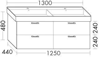 Burgbad Waschtischunterschrank Sys30 PG2 Echo 480x1250x440 Anthrazit Hochglanz, WWMJ125F0945 WWMJ125F0945