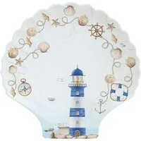 EasyLife Servierplatte Blue Lighthouse, Porzellan, Spülmaschinengeeignet, Weiß, Leuchtturm, H: 2cm