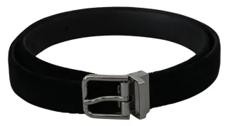 Ceinture Dolce & Gabbana pour homme, cuir noir, velours, boucle argentée