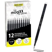 Online Pen Tintenroller magiXX Mine, (12x radierbare Ersatzminen schwarz für Gelschreiber), Nachfüll-Minen kompatibel mit Pilot Frixion, magiXX Gelstift