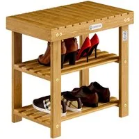 Casaria Schuhbank (1-St), mit Sitzfläche 50x46x33cm 160kg Belastbarkeit 3 Ebenen Akazie Holz