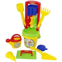 WADER QUALITY TOYS Sandform-Set Eimergarnitur 10-tlg m. Sandrad Schaufel Rechen Förmchen, (Set)