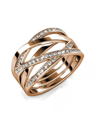 Criss Cross Ring - Rose Gold und Kristall