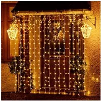 Salcar LED-Lichterkette LED Lichtvorhang Weihnachten Lichterkette 8 Beleuchtungsmodi, Timer und Memory-Funktion, Spritzwassergeschützt, 3 x 3m Warmweiß