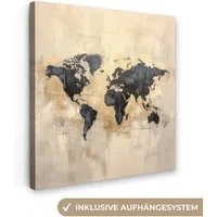 OneMillionCanvasses® Leinwandbild Weltkarte - Gold - Schwarz - Abstrakt, Fotodruck (1 St), Wandbild, Deko Schlafzimmer Wohnzimmer Flur 20x20 cm