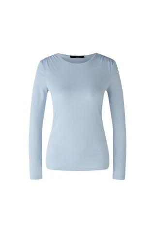 Oui - Langarmshirt Viskose-Glanzmischung sky blue - Gr. - 40