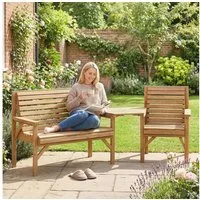 Outsunny Gartenlounge-Set Balkonmöbel Set mit Sonnenschirmloch Gartenstuhl Bank abnehmbar Tisch, (Sitzgruppe, 3-tlg., Gartenstühle), für Balkon, Terrasse, Garten, Naturholz, 121 x 65 x 90 cm