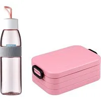 Mepal Lunchbox Lunchbox mit Trennwand und Trinkflasche, auslaufsicher, bruchfest, Ideal für Mealprep, kohlensäuregeeignet, Nordic pink, Promotion-Set