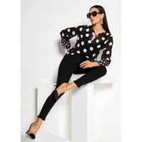 MADELEINE Langarmbluse Elegante Bluse mit Pünktchen-Druck Zart transparent mit Rundhals, Bindeband und langen Ärmeln
