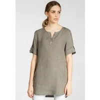Caspar Longbluse BLU023 lange elegante Damen Halbarm Sommer Leinenbluse