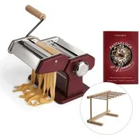 Springlane Nudelmaschine - Manuelle Nudelmaschine aus Edelstahl - Pastamaker inkl. Rezeptbuch, Nudeltrockner & 3 Schneideaufsätze, 9 Teigdicke-Stufen