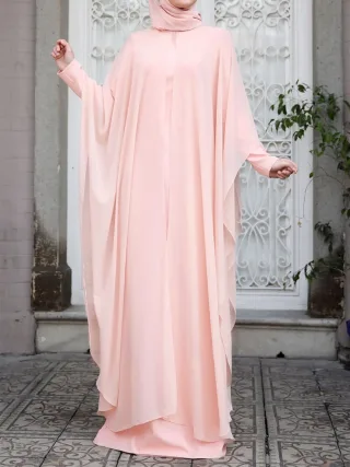 ZANZEA Plus Size Women Chiffon Kaftan Tunic Two-Piece Detachable Outside Bat Long Sleeve Maxi Dress