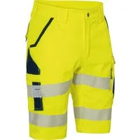 vizwell Arbeitsshorts kurze Warnschutz Arbeitshose HiVis elastisch dehnbar reißfest und elastisch - knitterfrei sowie pflege- und bügelleicht