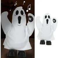 CEPEWA Dekofigur Geist Halloween singend laufend 14x20x8cm weiß schwarz Sound Bewegung